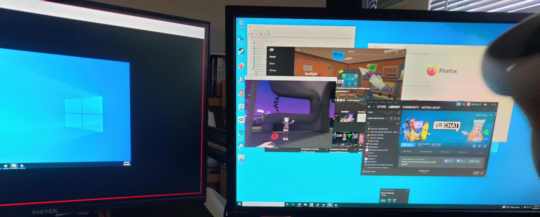 A picture of my monitor showing me waving in VRChat